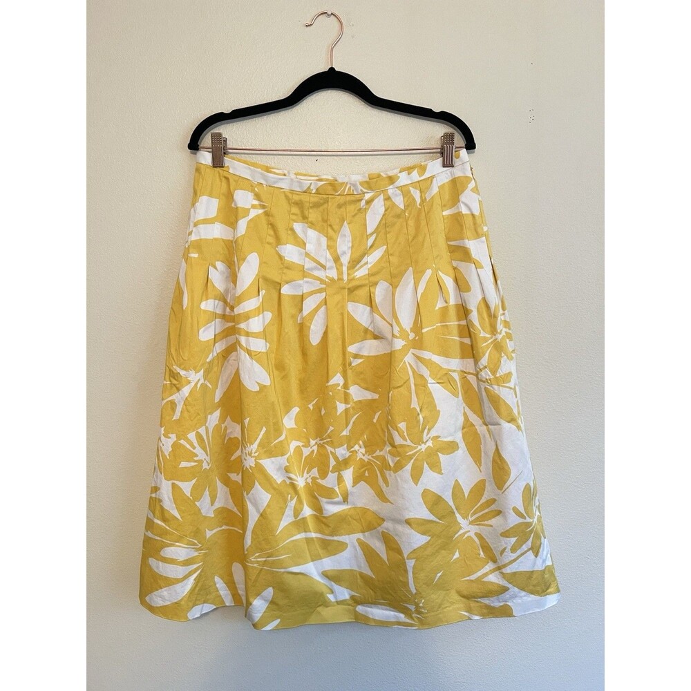 Lafayette 148 Skirt Women’s Size 14 Yellow And White Floral Knee Length Side Zip
